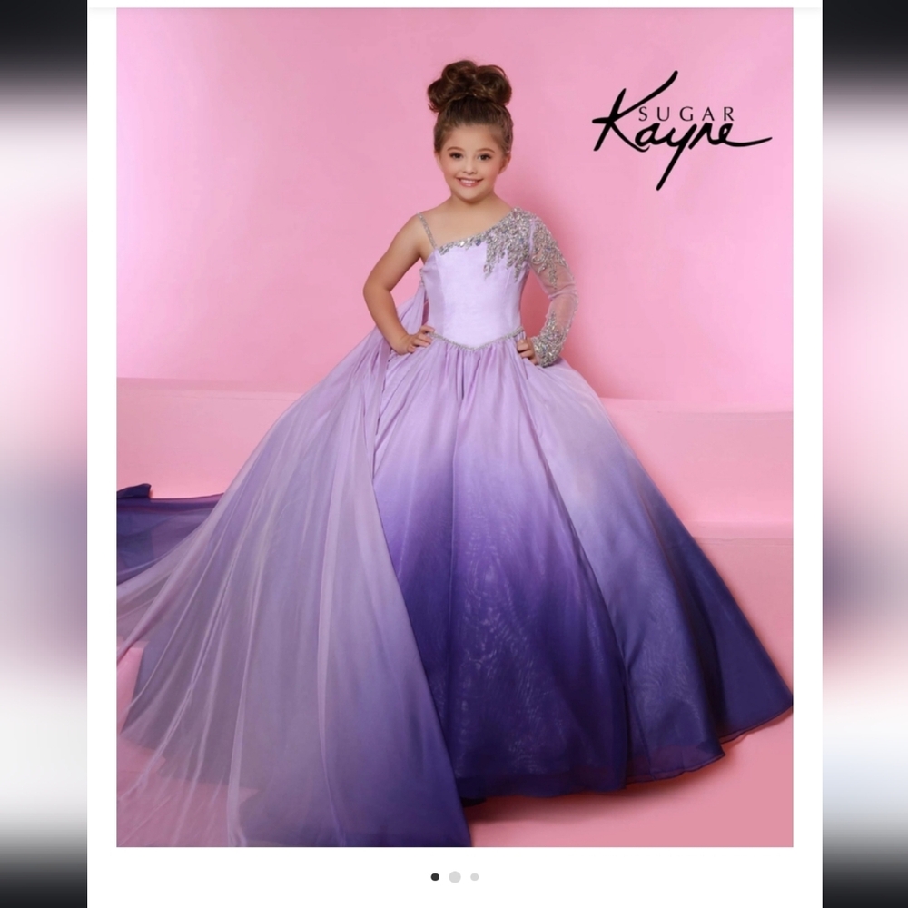 Sugar Kayne Sugar Kayne Size 6 One-Shoulder Purple Ombre Pageant Dress Gown